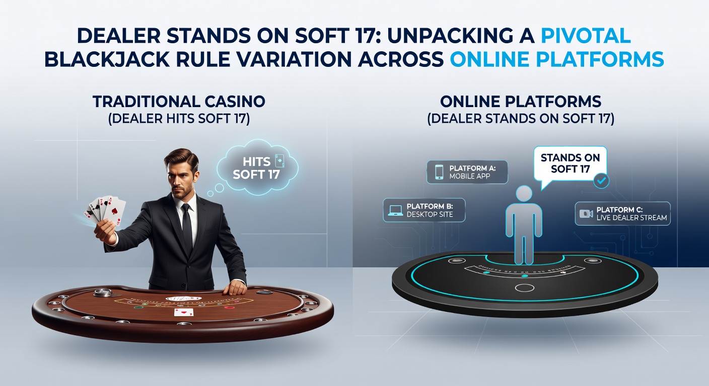 Online blackjack interface displaying dealer soft 17 stand rule, with strategy charts overlaid for comparison