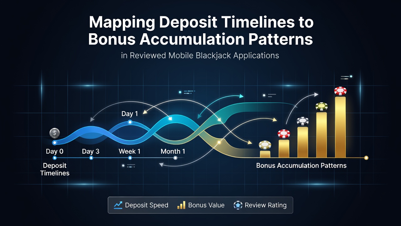 Mobile blackjack app interface showing deposit timeline and bonus accumulation chart on a smartphone screen