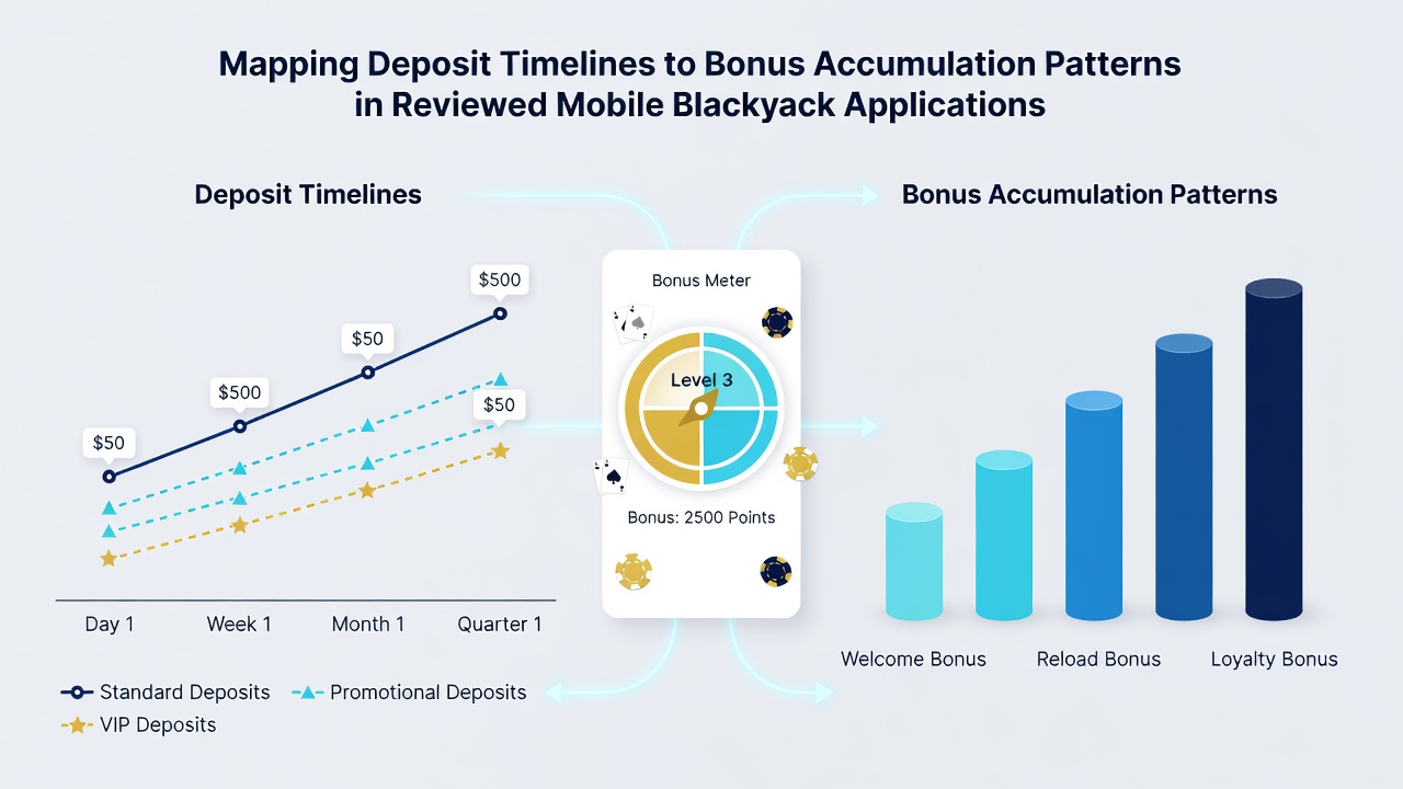 Graph illustrating bonus accumulation patterns over time in mobile blackjack applications