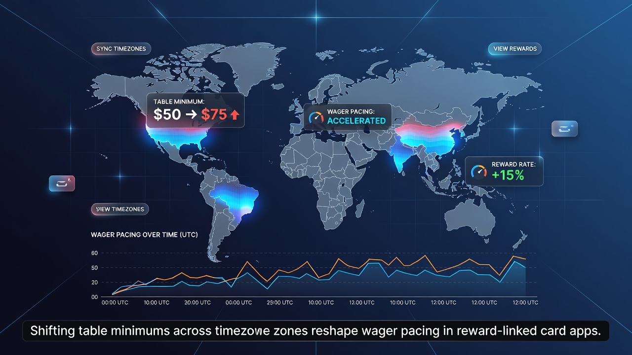 Analytics dashboard displaying wager pacing trends across multiple timezone segments in reward-linked card applications